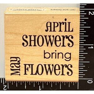 3303F April Showers Bring May Flowers Penny Black Wood Mounted Rubber Stamp Rain
